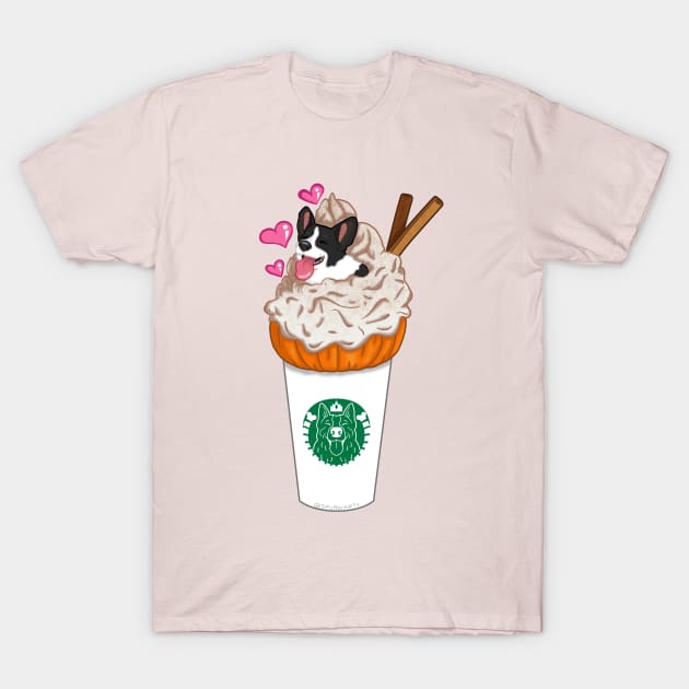 Pumpkin Spice Corgi Latte - Cardigan T-Shirt by SPufferARTs